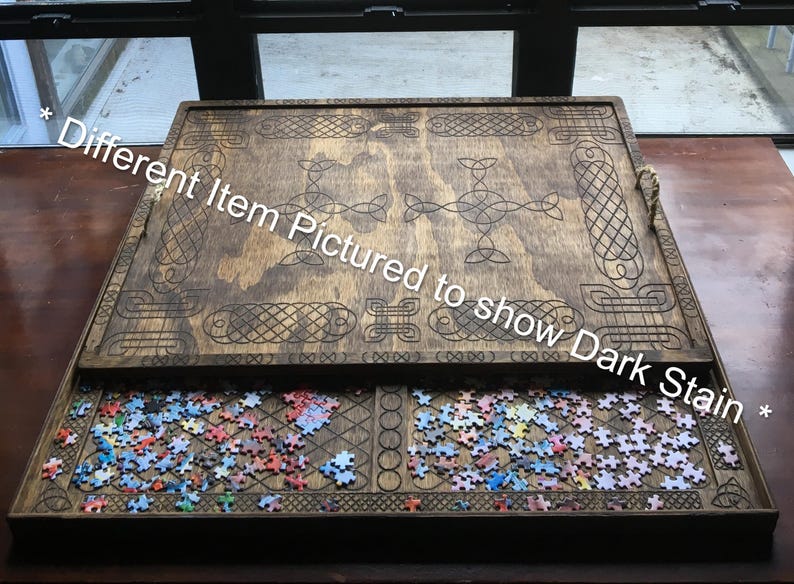 Puzzle Board & Tray with Magnet Lid Celtic Engraved | Customizable | Small - Large | Light / Dark Stain image 15