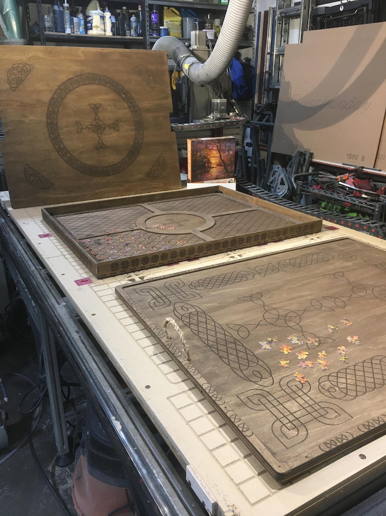 Puzzle Board & Tray with Magnet Lid Celtic Engraved | Customizable | Small - Large | Light / Dark Stain image 10