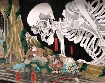 Mitsukuni Defying the Skeleton Specter (1910) by Utagawa Kuniyoshi. Druck Download Digital