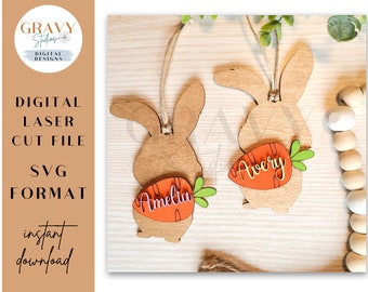 Etiqueta SVG para canasta de Pascua: archivo cortado con láser de conejito (descarga digital)