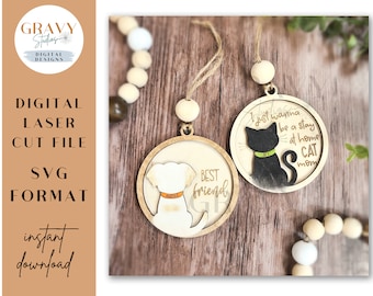 SVG-bundel huisdier ornament: hond en kat lasergesneden bestand (digitale download)