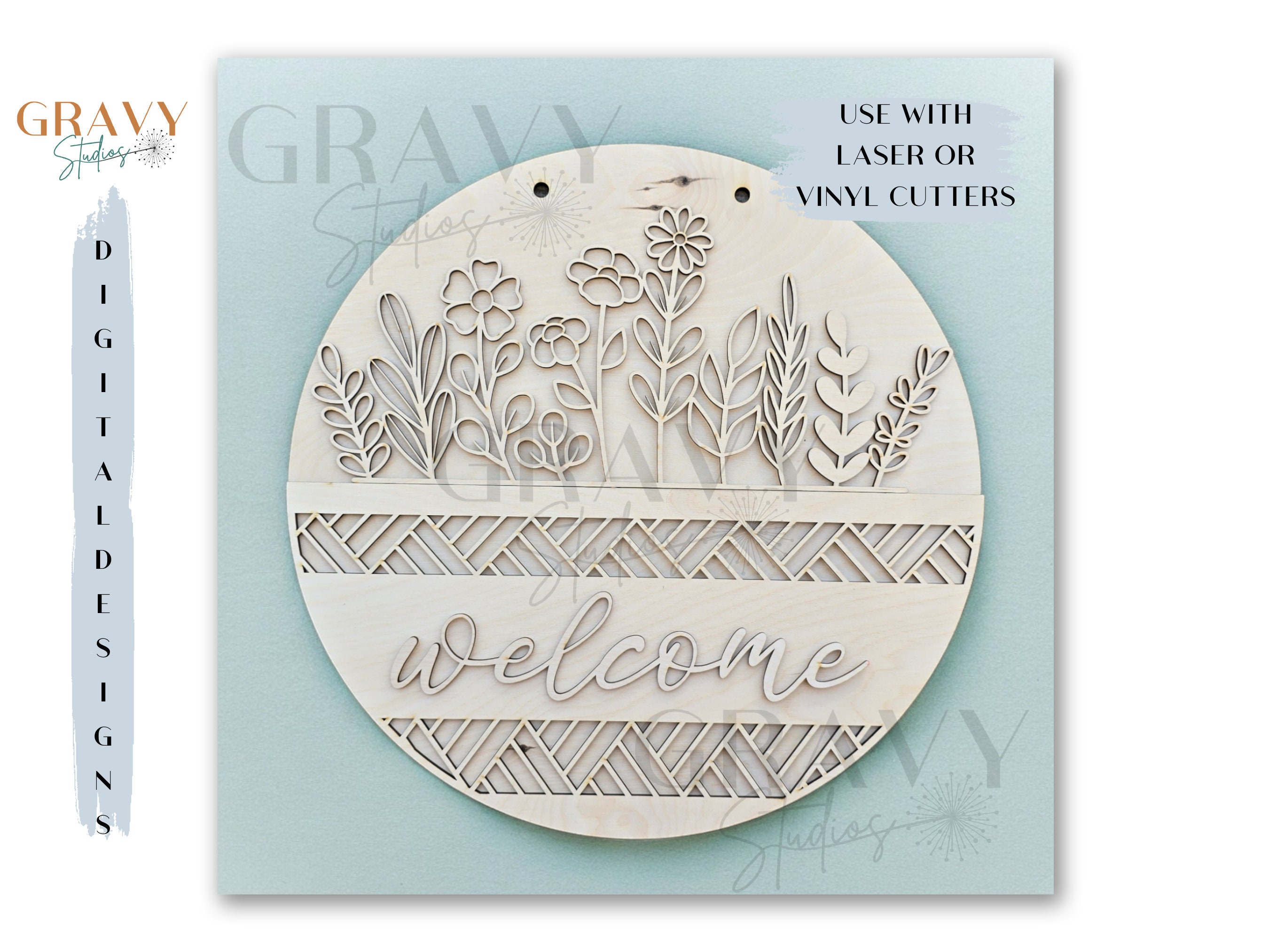 Floral Geometric Door Hanger SVG File: Laser Cut Round Sign (digital ...