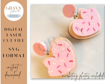 Pendientes de corazón de galleta SVG / Pendientes de San Valentín Archivo de corte / Pendientes cortados con láser / Pendientes de corazón de galleta de azúcar