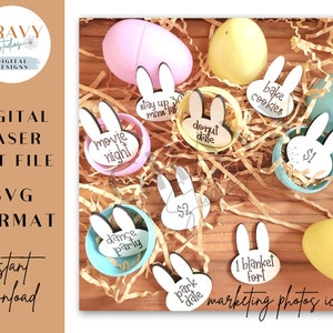 Fichas de Pascua para niños / SVG de Pascua / Ideas para canastas de Pascua sin dulces / Archivos cortados con láser de Pascua