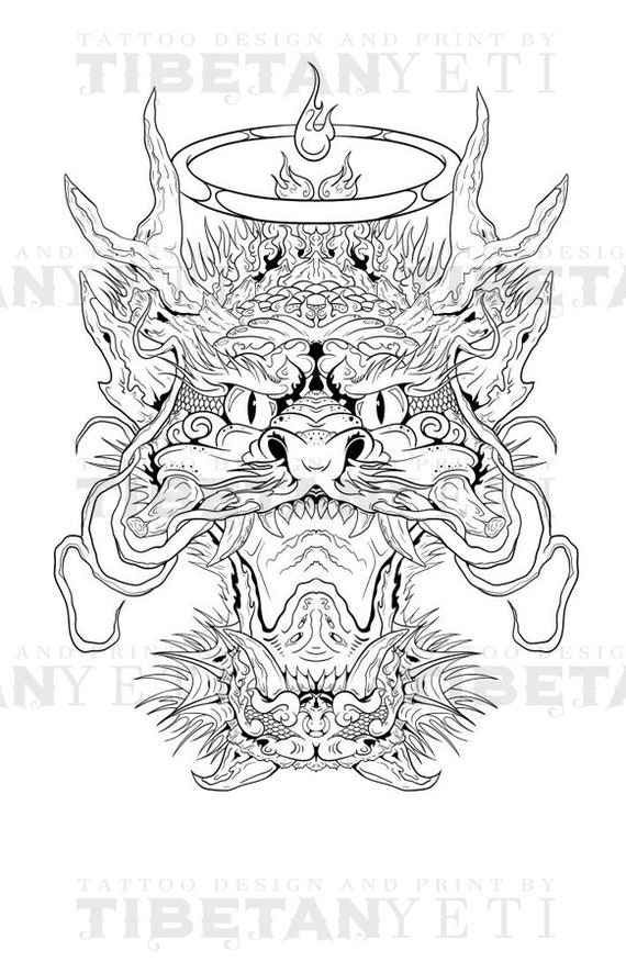 Japanese/tibetan Style Dragon for Tattoos - Etsy Japanese/tibetan Style Dragon for Tattoos - Etsy