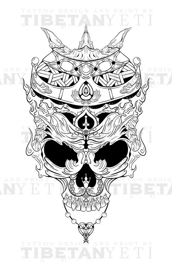 Japanese/tibetan Style Skull for Tattoos - Etsy Japanese/tibetan Style Skull for Tattoos - Etsy