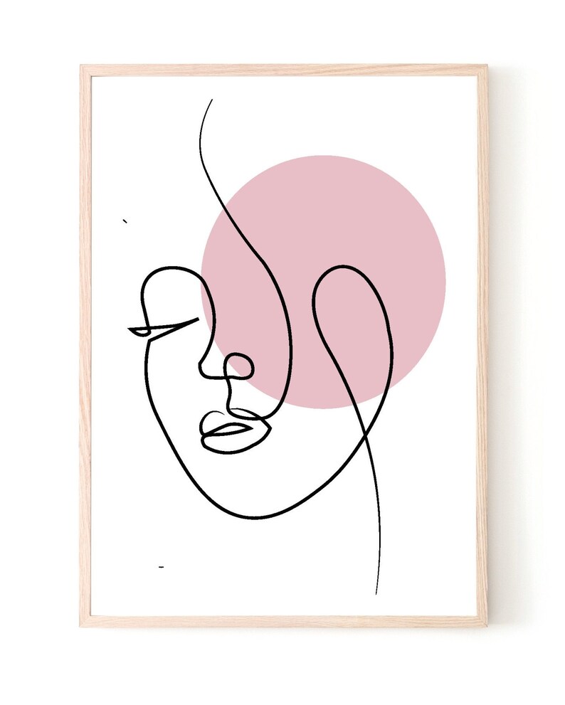 Pink Abstract Line Art, Woman Line Art Print, One Line Drawing, Female Face Line Art, Woman