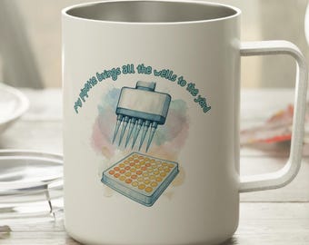 Taza científica con forma de pipeta divertida, humor de laboratorio, taza de camping de acero inoxidable