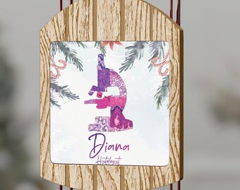Personalized Histology Sled Ornament, Microscope Gift