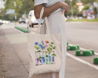 Bolsa de tela con diseño floral de laboratorio de ciencias, regalo de agradecimiento para profesores