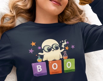 Sudadera de laboratorio fantasma de Halloween, profesor de química, tabla periódica BOO