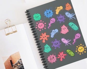 Cuaderno de espiral de microbiología: regalo científico de bacterias kawaii