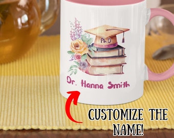 Taza de café personalizada de graduación de doctorado, regalo de doctorado para ella