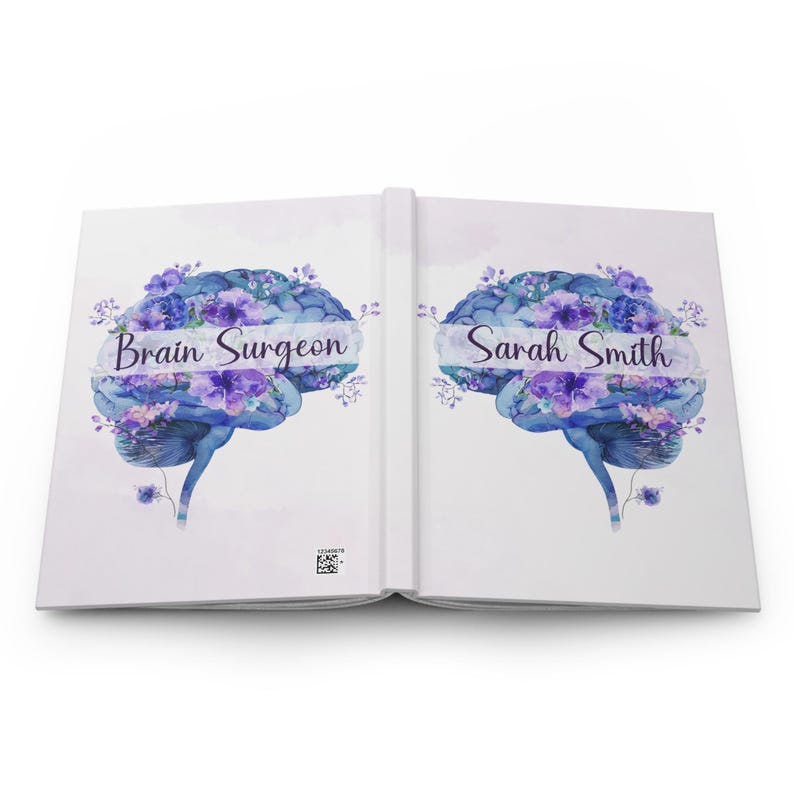 Watercolor Brain Art Journal with floral brain anatomy design. Features birth month floral patterns, customizable name option, perfect for psychology students, medical students, neurologists, ICU nurses, and neurosurgery professionals. Ideal for note-taking, therapy sessions, and cognitive science studies. Personalized journal celebrating brain anatomy and neuroscience.