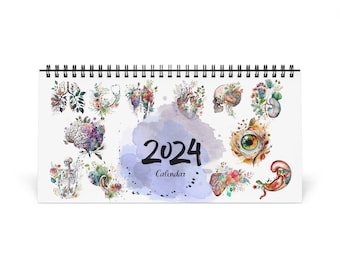 Medizinisch 2024 Aquarell Schreibtischkalender Doktor Anatomie Lehrer Hebamme Krankenschwester Gynäkologe Medizin Medizin Schüler Schule Human Anatomy Art Geschenk