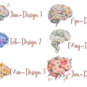 Watercolor Brain Art Journal with floral brain anatomy design. Features birth month floral patterns, customizable name option, perfect for psychology students, medical students, neurologists, ICU nurses, and neurosurgery professionals. Ideal for note-taking, therapy sessions, and cognitive science studies. Personalized journal celebrating brain anatomy and neuroscience.