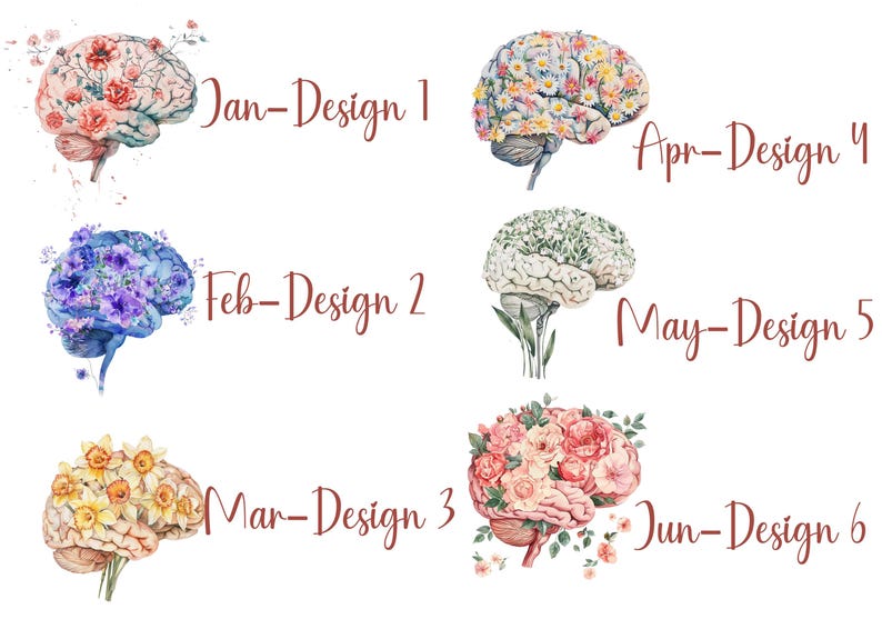 Watercolor Brain Art Journal with floral brain anatomy design. Features birth month floral patterns, customizable name option, perfect for psychology students, medical students, neurologists, ICU nurses, and neurosurgery professionals. Ideal for note-taking, therapy sessions, and cognitive science studies. Personalized journal celebrating brain anatomy and neuroscience.