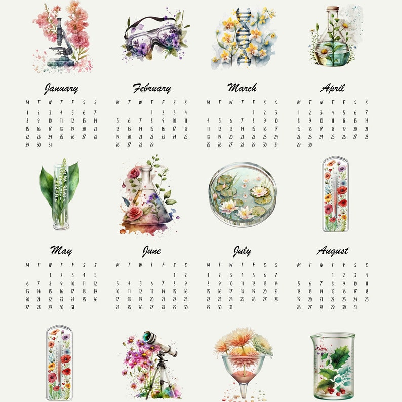 Printable 2024 Microbiology Calendar Digital Science Teacher Small Wall