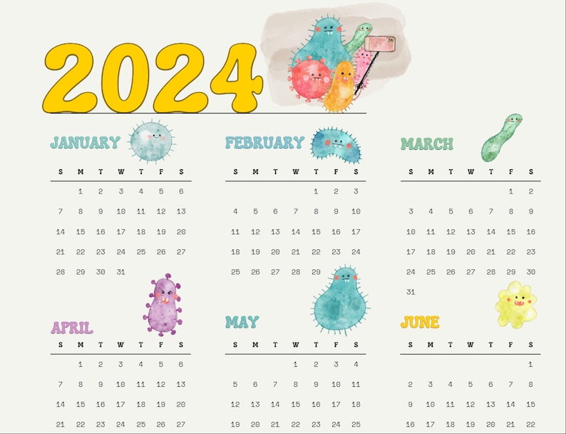 Printable 2024 Microbiology Calendar Digital Science Teacher Small Wall