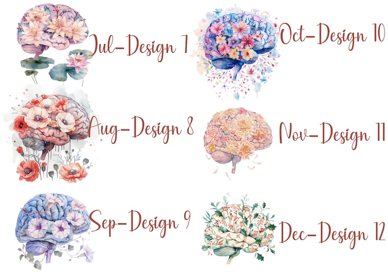 Watercolor Brain Art Journal with floral brain anatomy design. Features birth month floral patterns, customizable name option, perfect for psychology students, medical students, neurologists, ICU nurses, and neurosurgery professionals. Ideal for note-taking, therapy sessions, and cognitive science studies. Personalized journal celebrating brain anatomy and neuroscience.