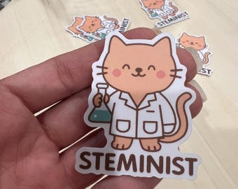 Steminist Cat Scientist Sticker, STEM Feminist Gift