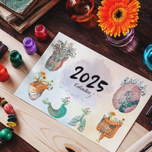 Calendario de arte de anatomía médica imprimible 2025, planificador médico mensual para estudiantes de enfermería, decoración de consultorio médico de enfermería A4 PDF PNG