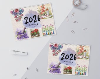 Kalendarz ścienny apteki na rok 2026: Dekoracja kwiatowa do gabinetu farmaceutycznego