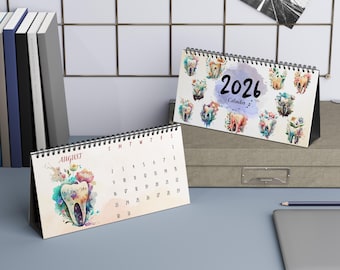 Dental 2026 Watercolor Desk Calendar Dentist Dental Hygienist Assistant Student Gift Dental School Desk Office Decor Gift Floral Teeth Gift