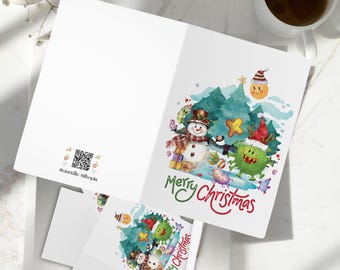 Grappige kerstkaartenset biologie, cadeau voor studenten virologie