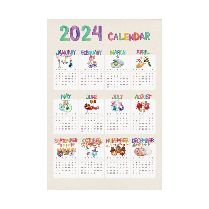 Printable 2024 Microbiology Calendar Digital Science Teacher Small Wall