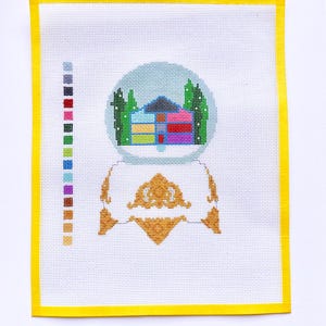 Lover Snow Globe Needlepoint Canvas// Ready to Ship, Hand Painted, 18 Mesh Canvas