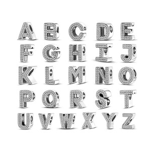Alphabet Original Armband Charm, A-Z 26 Liebesbrief Reflection Armband CZ Zirkon Perlen, S925 Sterling Silber Schmuck für Armbänder