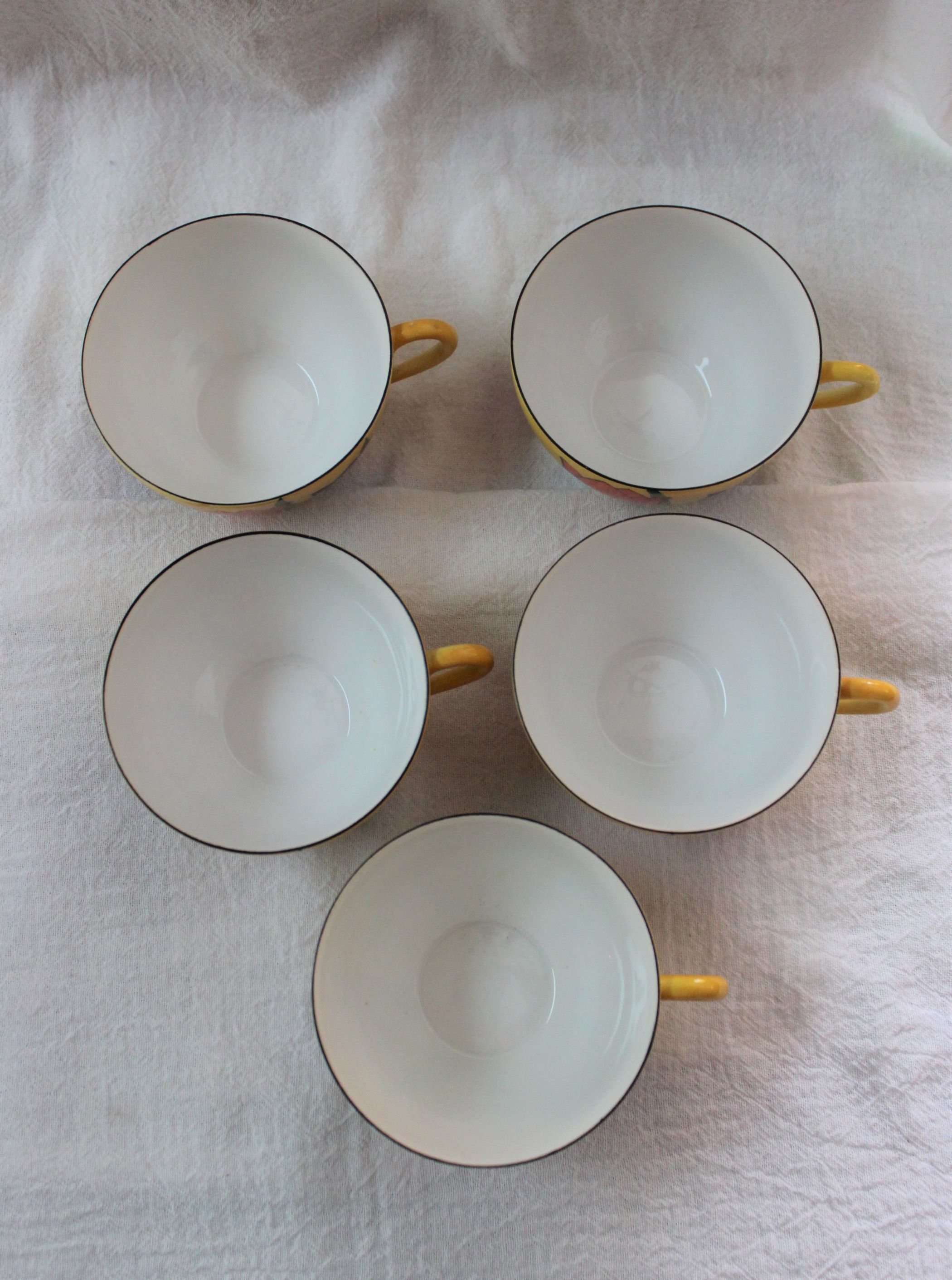 Vintage Okwan China Tea Cups, Saucers, Plates, Bowls Tulips Japan 1950s