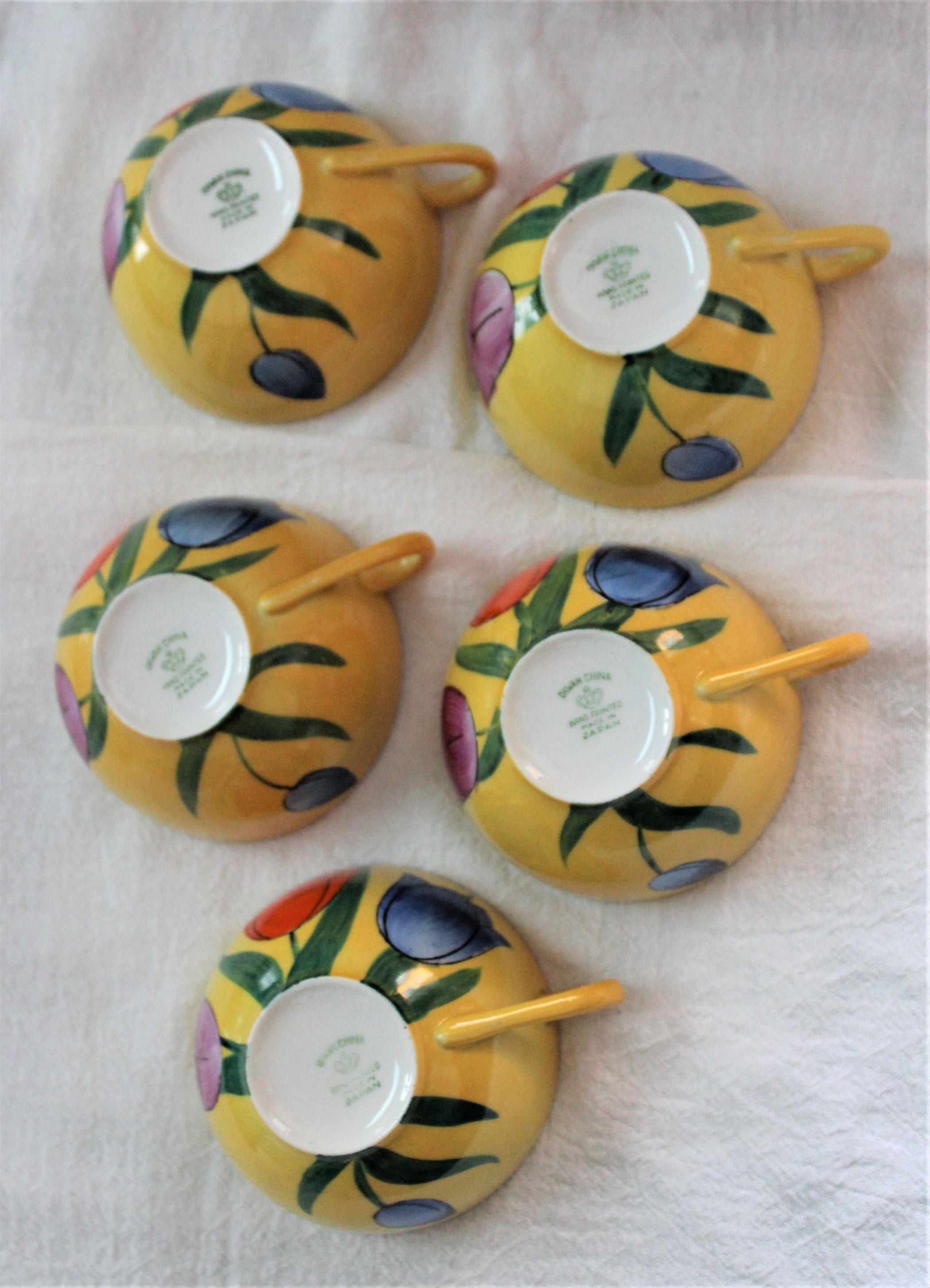 Vintage Okwan China Tea Cups, Saucers, Plates, Bowls Tulips Japan 1950s