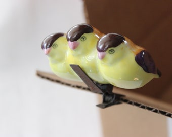 Vintage Ceramic Birds on Metal Clip Made in Japan