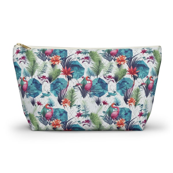 Sac de voyage - Motif flamant rose - Pochette pour accessoires avec fond en T - 100 % polyester - Trousse de voyage pour produits de beauté - Plusieurs tailles - Fermeture éclair