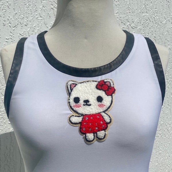 Rachel Roy tank top with hello kitty patch faux leather trim