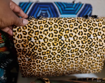 Sac à main Afrique Ankara à imprimé léopard / Fourre-tout / Style poignée en chaîne / Style poignée supérieure