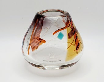 Mark Russell Abstract Art Glass Vase - Signed - Hand Blown Glass Vase