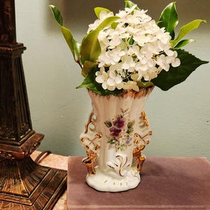 Gilded and Floral Porcelain Vase - Dresden Designed Vase - African Violet Porcelain Vase