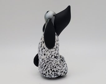 Venetian Glass Hound Dog - 1950s Artist Archimede Seguso Dog -  Bianco Nero Series - Black and White Dog Statue