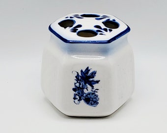 Flower Frog Vase - Small Posy Pot Vase - Blue and White Porcelain Vase - Vintage Porcelain Flower Frog Vase