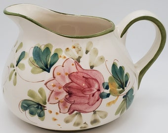 Painted Secla Vase - Secla Pitcher Vase - Hand Painted Portuguese Vase - Peony Pitcher - Berry Color Peony Vase