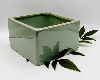 Soft Green Dish Garden - Green Bonsai Planter - Green Cache Pot - Square Houseplant Pot - Succulent Garden Container