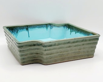 Green Blue Cache Pot - Ikebana Vase - Succulent Dish Garden - Green Blue Pottery Dish