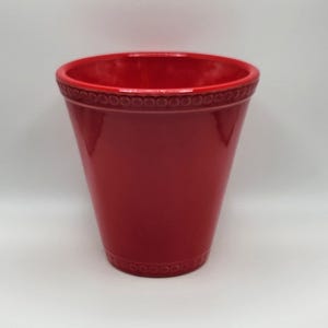 Cherry Red Cache Pot - Vintage Portugal Planter - Red-Glazed Flowerpot