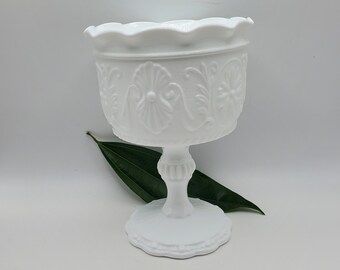 Milk Glass Pedestal Vase - Milk Glass Planter - Ruffled Milk Glass Compote