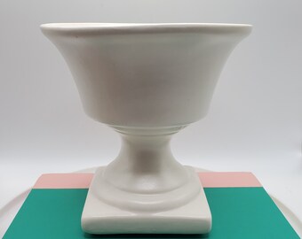 Aged Pedestal Vase - White Ceramic Vase - White Ceramic Cache Pot