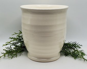 White Pottery Cache Pot - Ceramic Cache Pot - Portuguese Flowerpot - White Poinsettia Cache Pot - White Mum Flowerpot - Houseplant Cache Pot