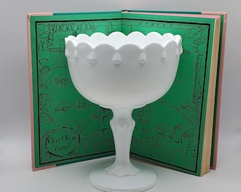 Teardrop Milk Glass Vase - White Pedestal Vase - Vintage Milk Glass - Compote Dish - Succulent Planter
